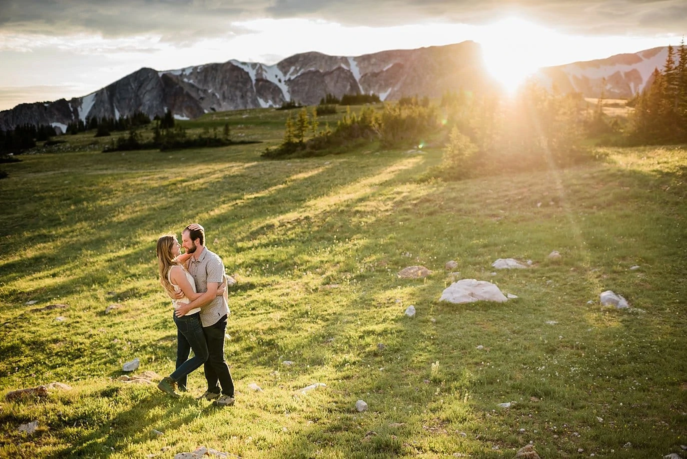 Sunset Medicine Bow National Forest engagement by Wyoming engagement photographer Jennie Crate