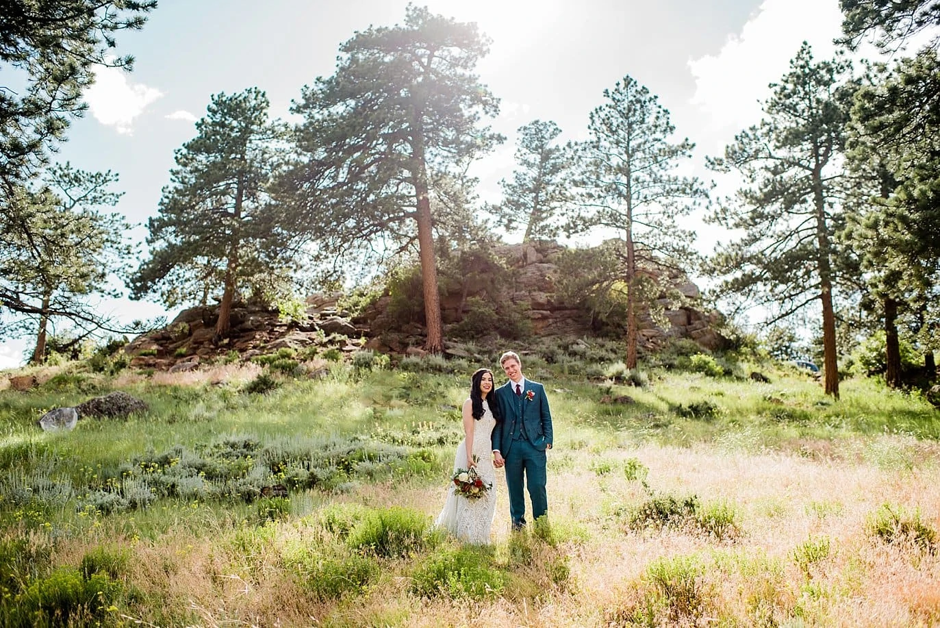 Bride and groom at Rocky Mountain National Park 3M Curve wedding by RMNP Wedding Photography Jennie Crate 