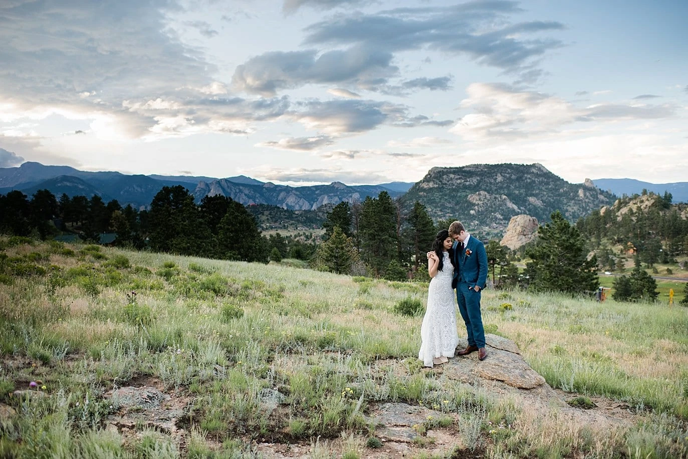 bride and groom at Rocky Mountain National Park 3M Curve wedding by RMNP Wedding Photography Jennie Crate