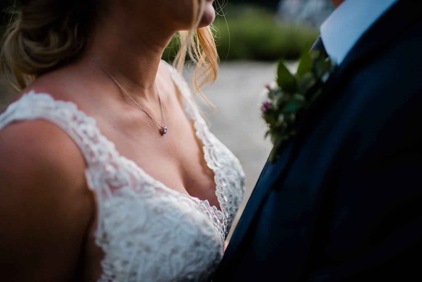bride and groom at sunset at Summer Sonnenalp Hotel Vail wedding by Vail wedding photographer Jennie Crate