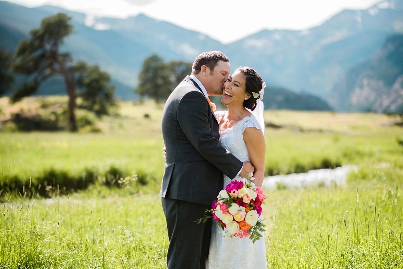 romantic RMNP wedding photo in Moraine Park by Rocky Mountain National Park wedding photographer Jennie Crate
