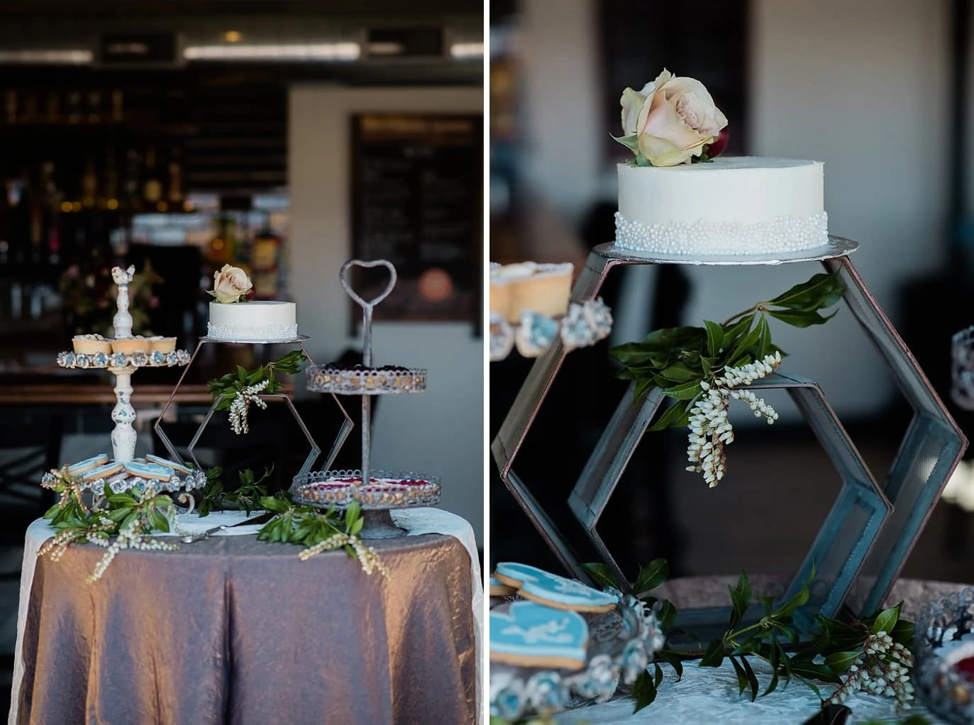 cake and dessert display at Northgate Event Center wedding by winter wedding photographer Jennie Crate