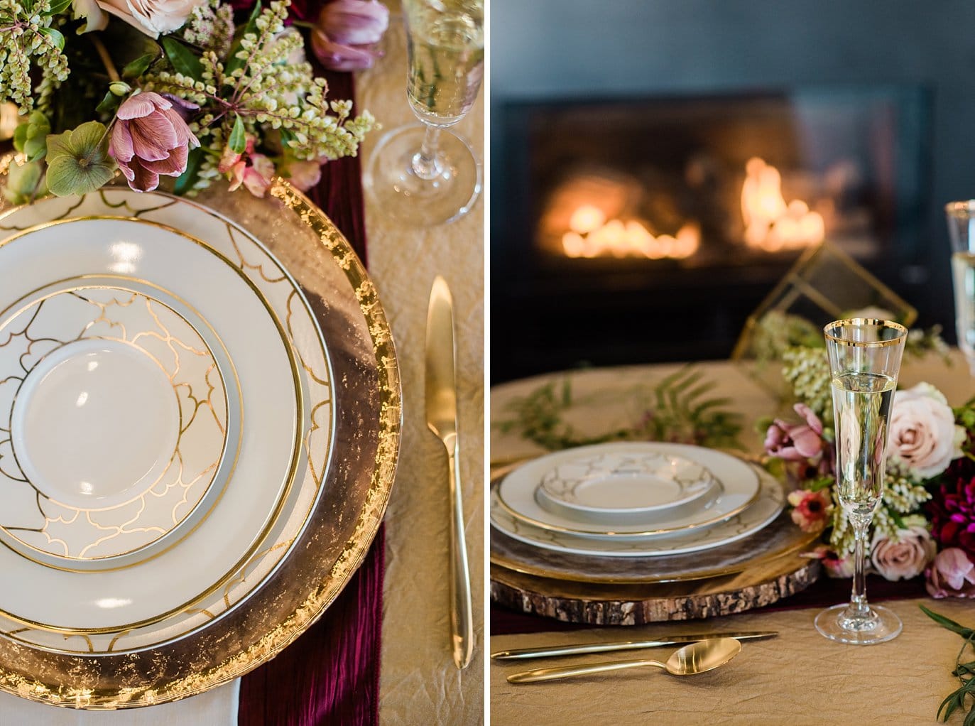 gold chargers and plates at cozy head table at Northgate Event Center wedding by Northglen wedding photographer Jennie Crate