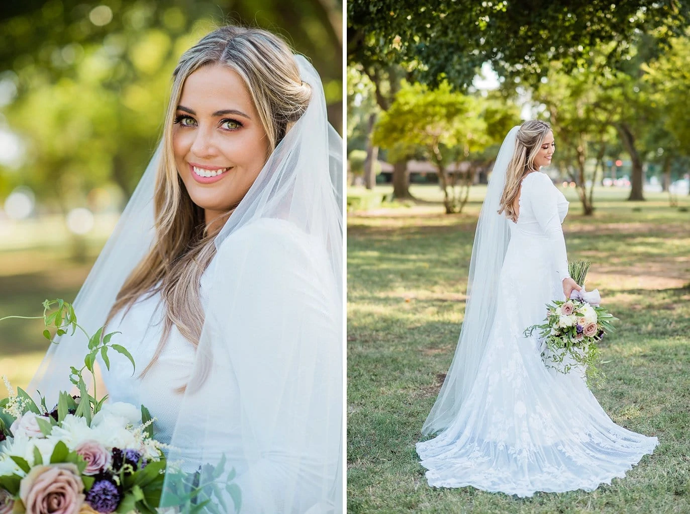 bride in long sleeved wear your love wedding dress at texas wedding by Wichita Falls wedding photographer Jennie Crate