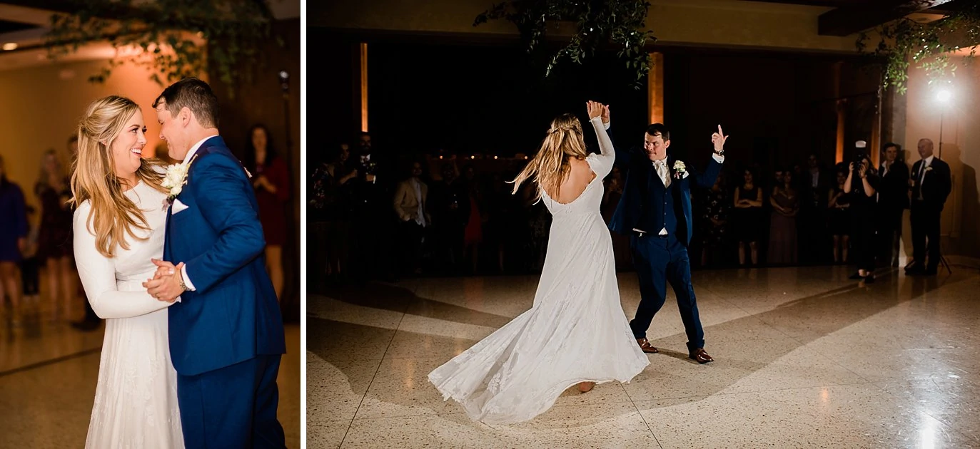 bride and groom first dance at The Forum Wichita Falls Texas wedding by Wichita Falls wedding photographer Jennie Crate