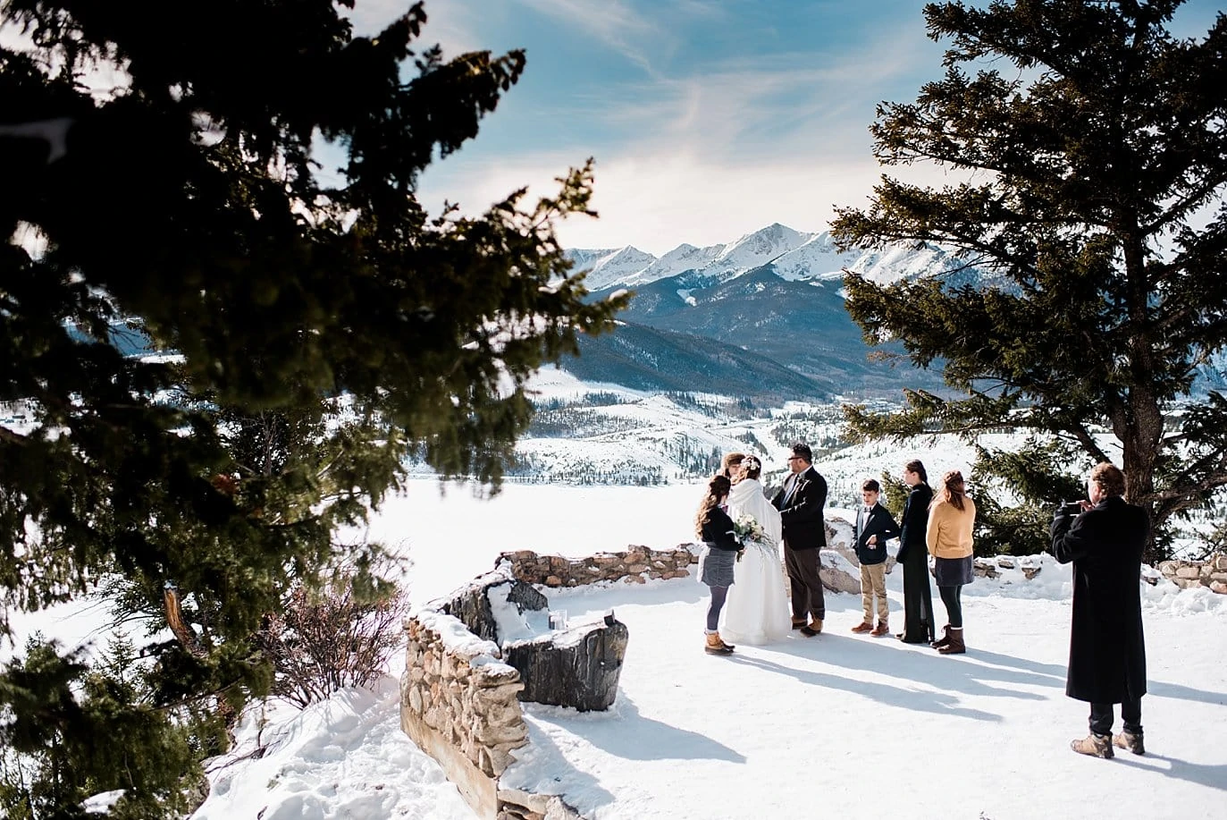 Intimate family wedding ceremony at Sapphire Point Elopement by Vail wedding photographer Jennie Crate Photographer