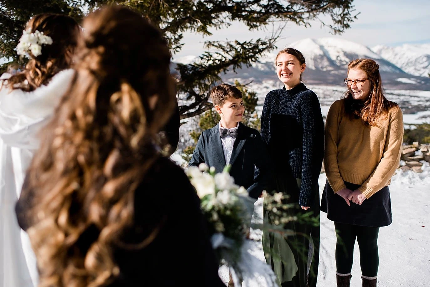 wedding ceremony with kids at Sapphire Point Elopement by Breckenridge wedding photographer Jennie Crate Photographer