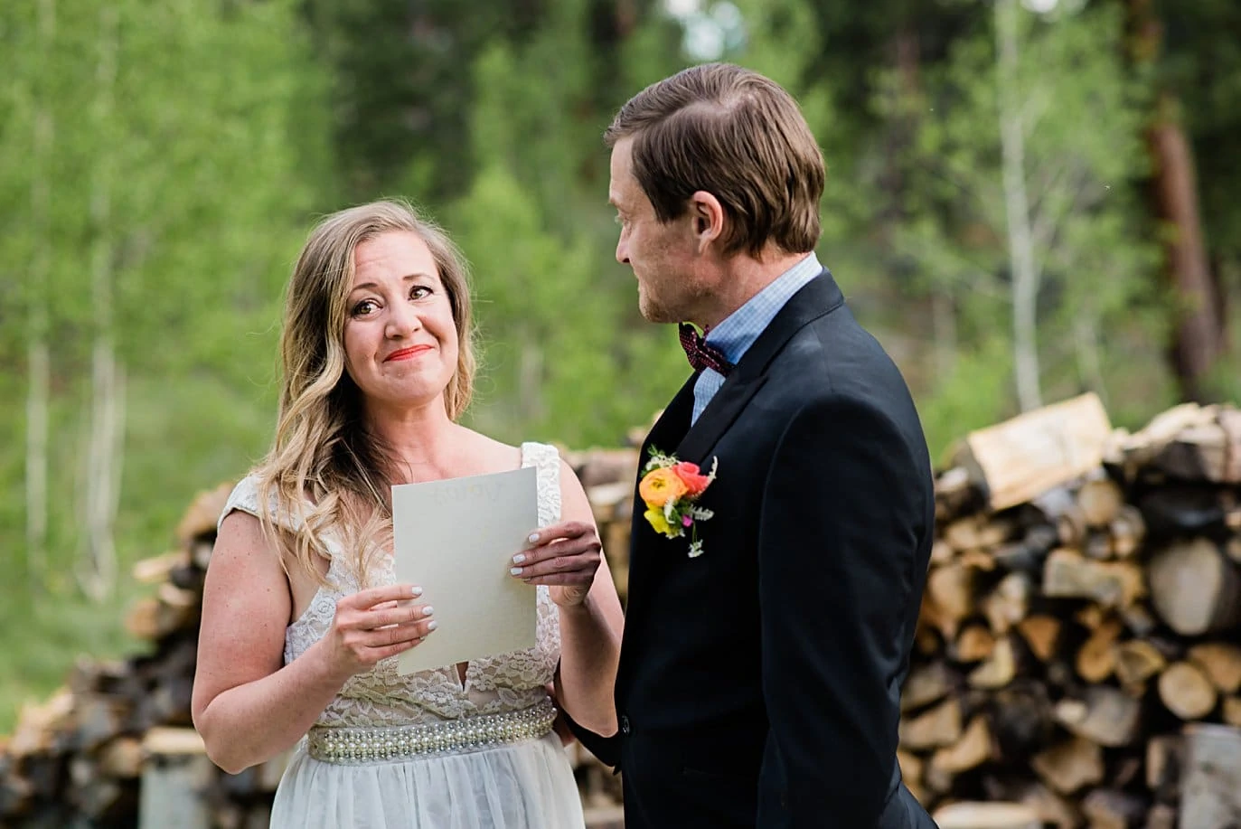 bride cries during vows at private property Golden elopement by Golden wedding photographer Jennie Crate