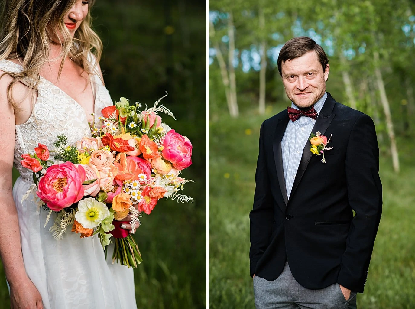 colorful and vibrant wedding bouquet at private Golden elopement by Boulder wedding photographer Jennie Crate