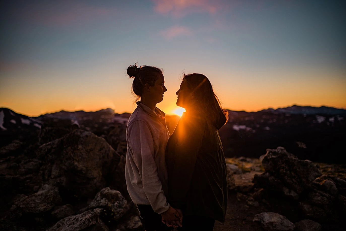 romantic same-sex engagement at Rocky Mountain National Park engagement session by Colorado Gay Wedding photographer Jennie Crate