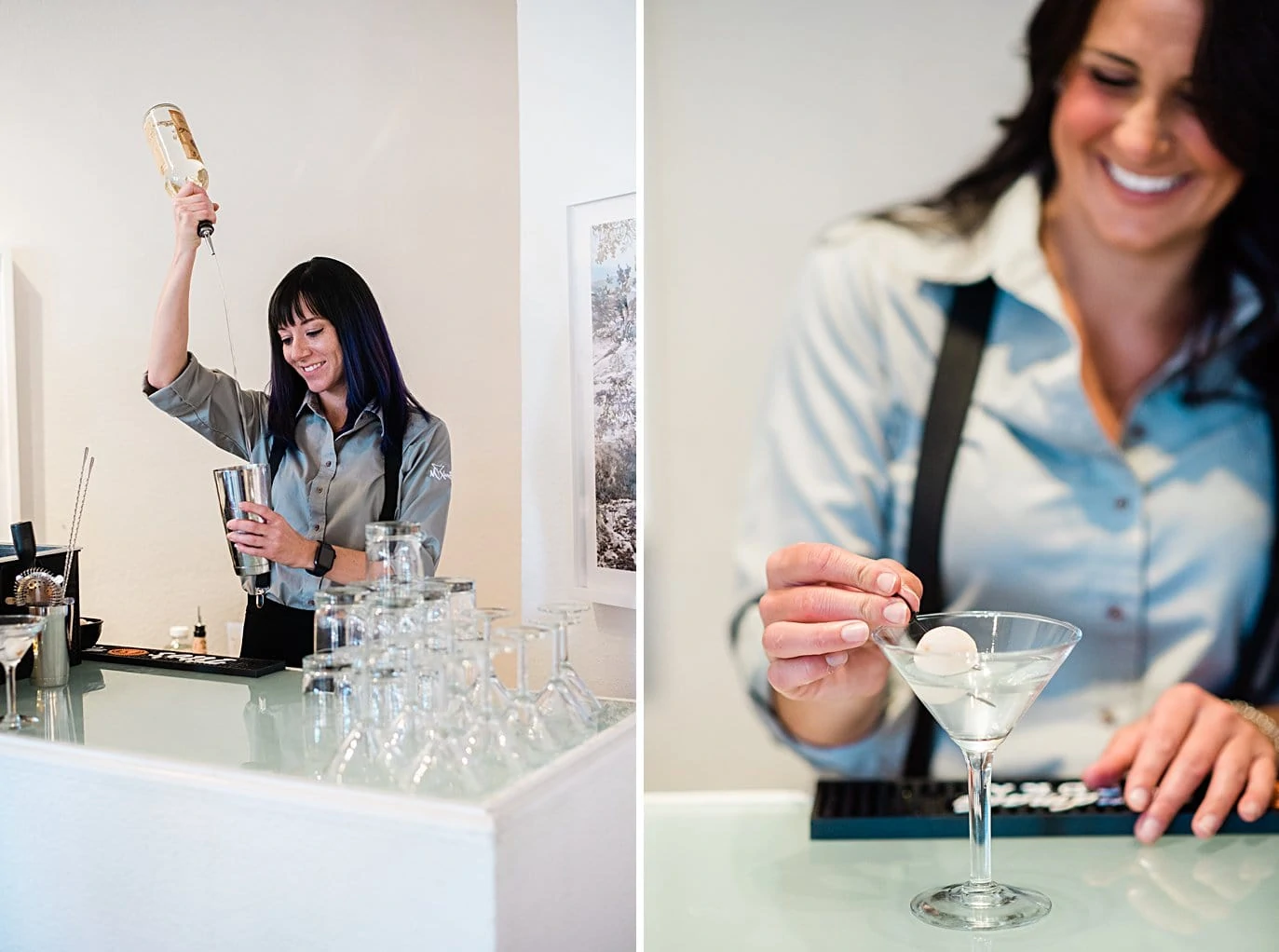 bartenders mixing cocktails at Walker Fine Art Gallery Wedding by Boulder Wedding Photographer Jennie Crate