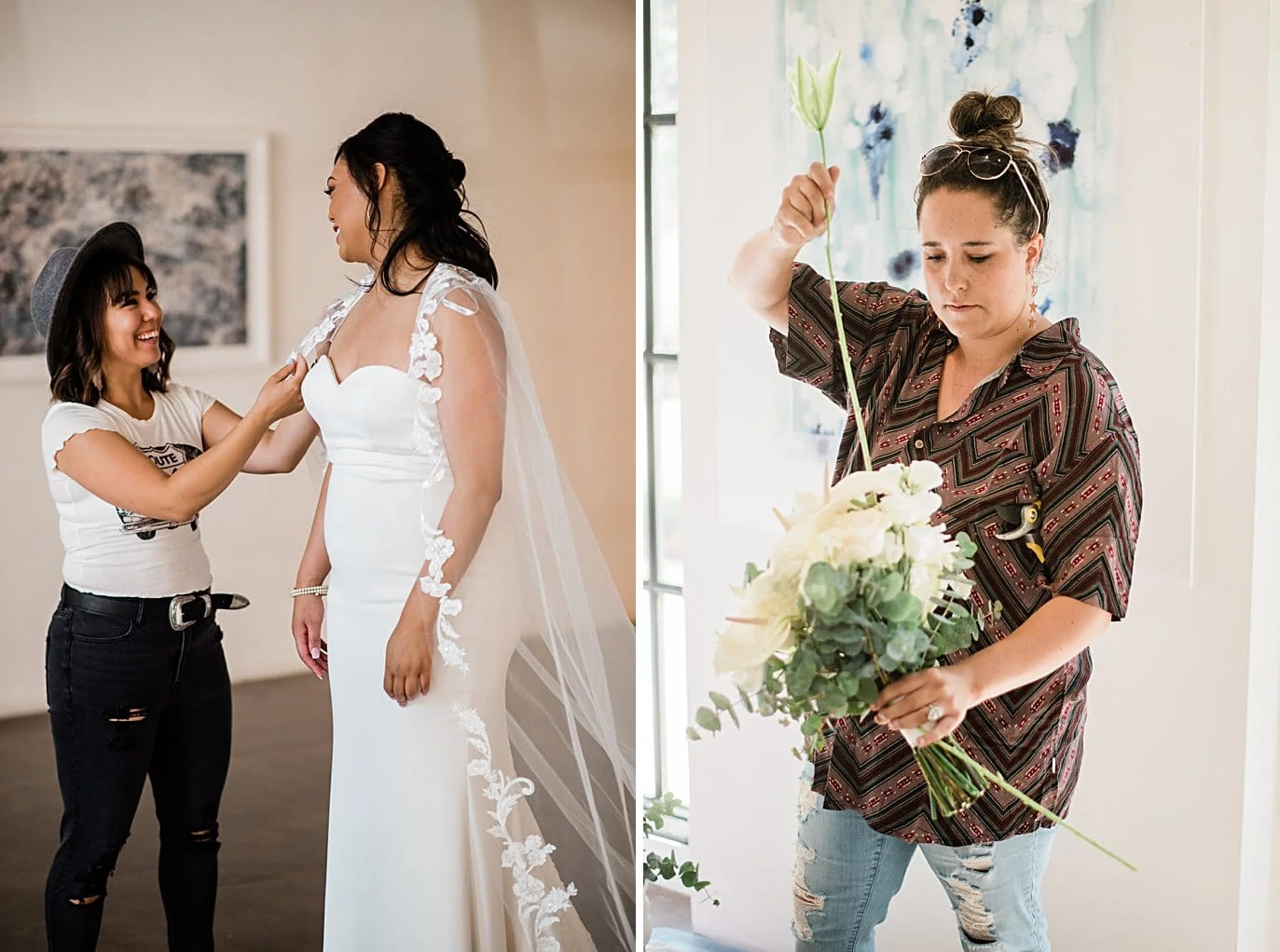 vendors getting ready for styled session at Walker Fine Art Gallery Wedding by Fort Collins Wedding Photographer Jennie Crate