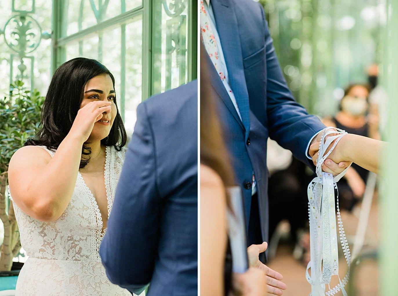 bride and groom do handfasting at Denver Botanic Gardens wedding by Denver Wedding Photographer Jennie Crate