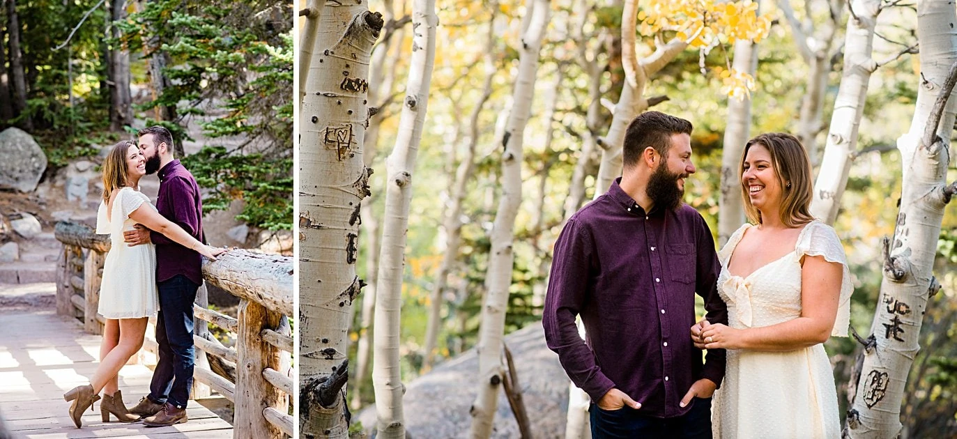 couple in the aspens in the fall at Alberta falls engagement session by Estes Park engagement photographer Jennie Crate
