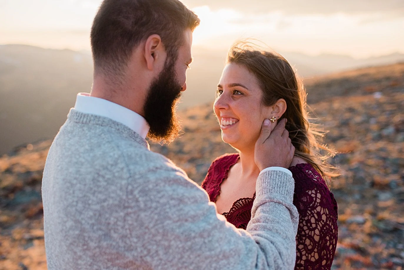sunset engagement photo at top of trail ridge road by Grand Lake engagement photographer Jennie Crate