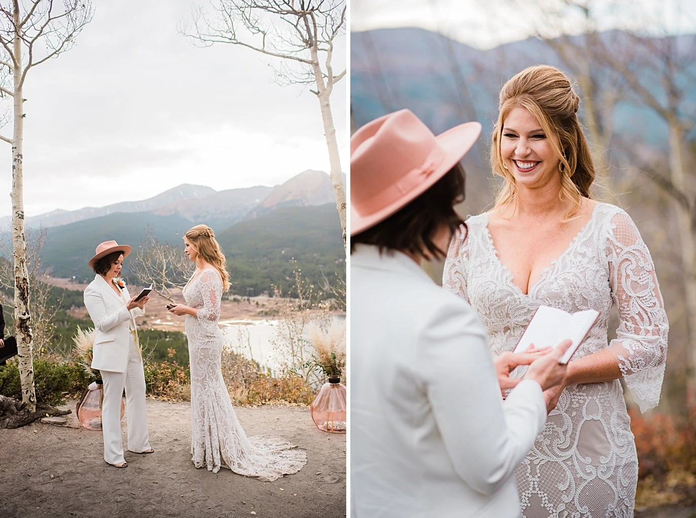 brides exchange vows at Boreas Pass microwedding by Colorado gay wedding photographer Jennie Crate