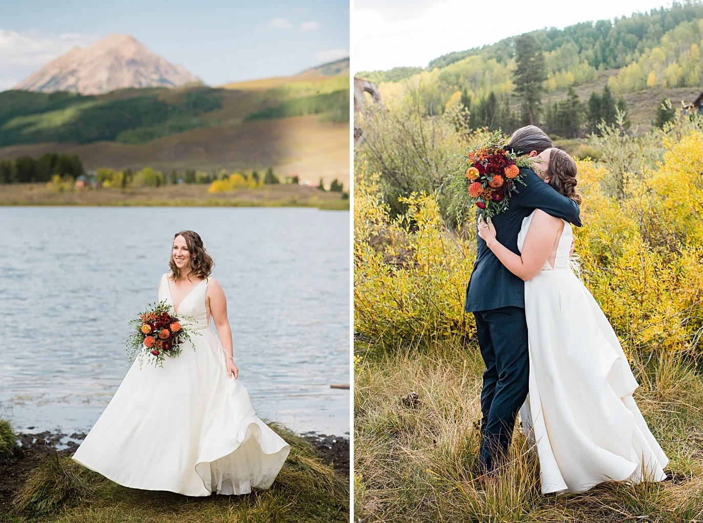 first look during fall elopement at Crested Butte Elopement by Crested Butte elopement photographer Jennie Crate