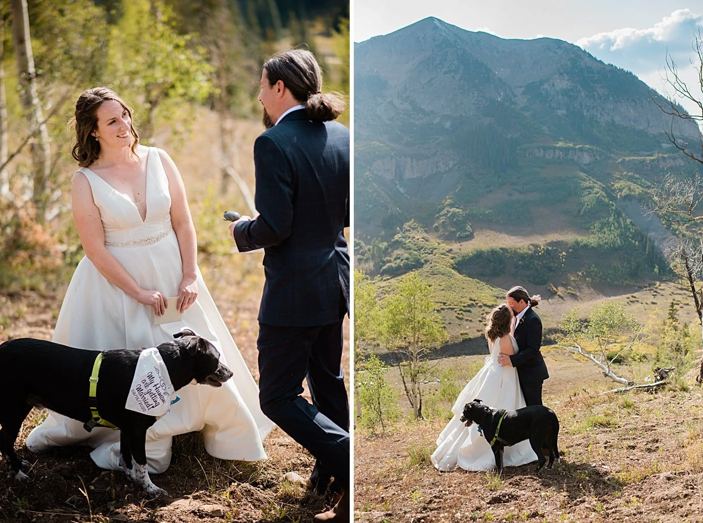 bride and groom exchange vows and kisses during ceremony in Crested Butte for private elopement by Aspen wedding photographer Jennie Crate