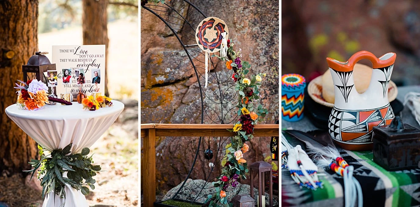 traditional native american ceremony decor at fall Deer Creek Valley Ranch wedding by Denver wedding photographer Jennie Crate
