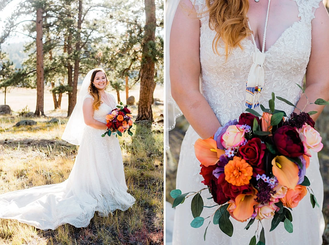 bride with sparkly wedding dress and faux flower bridal bouquet at LGBT wedding by Colorado LGBT wedding photographer Jennie Crate