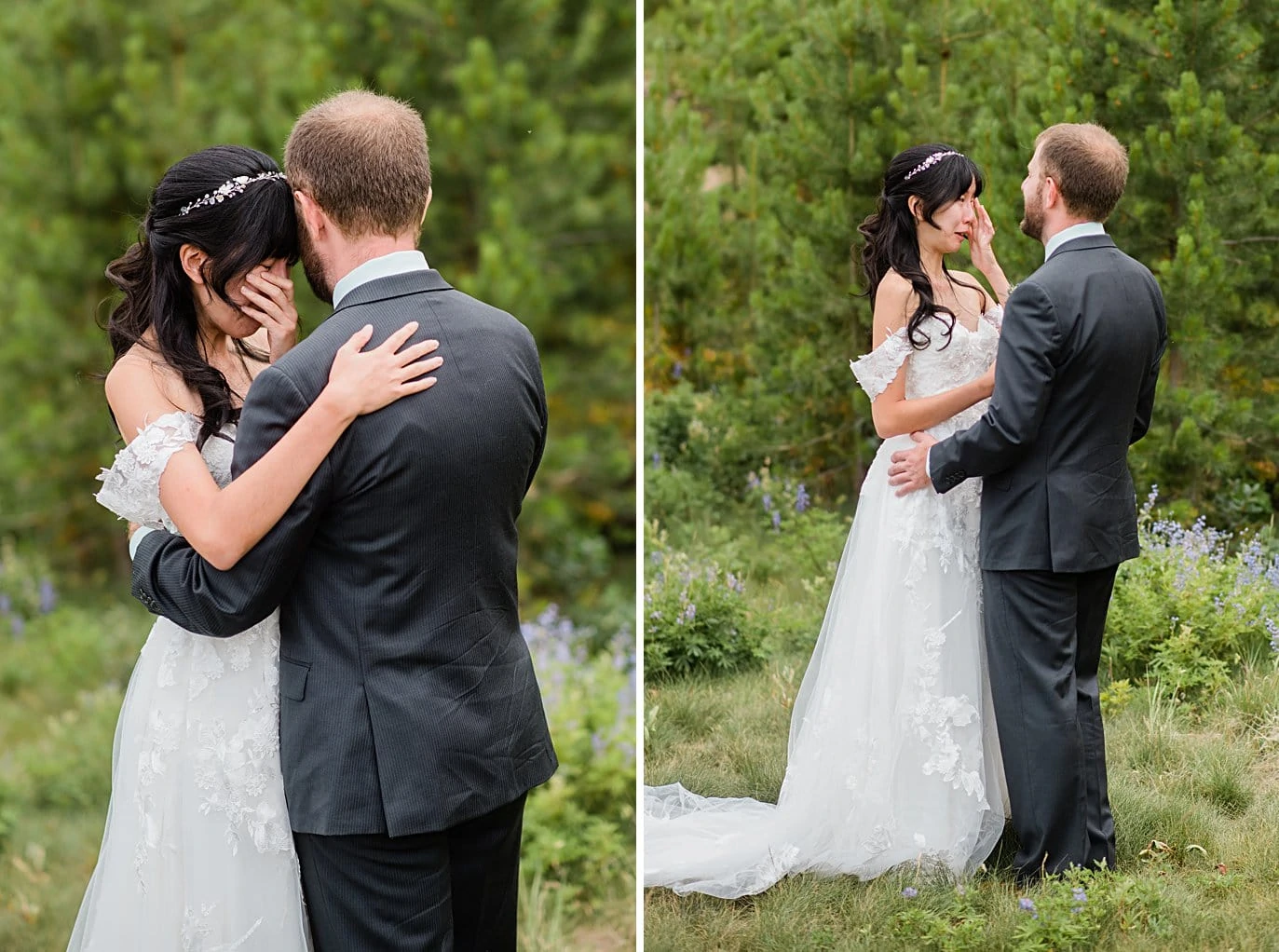 emotional first look at intimate Grand Lake wedding by Grand Lake wedding photographer Jennie Crate