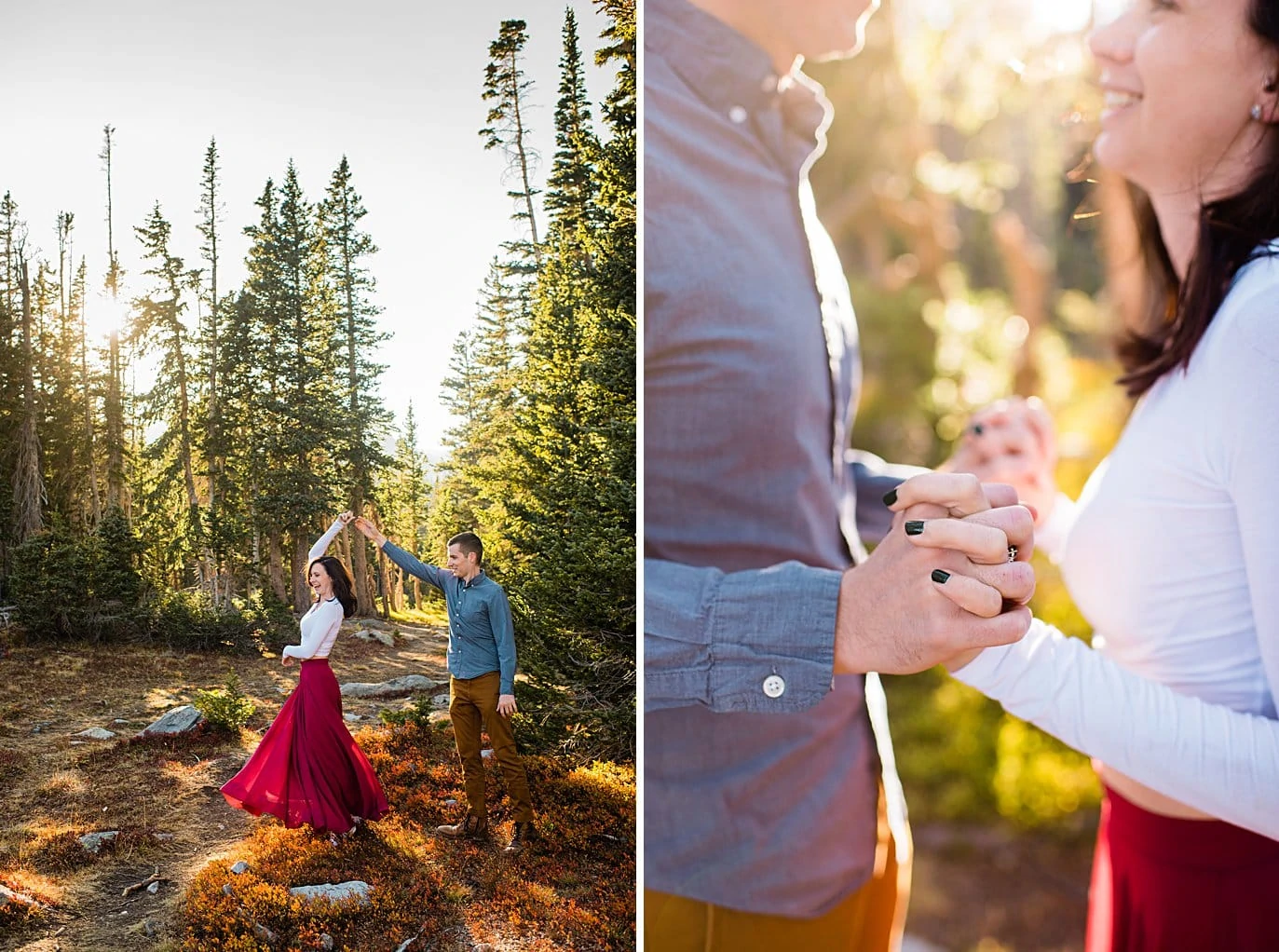 sunset engagement hike to Mitchell Lake by Denver engagement photographer Jennie Crate