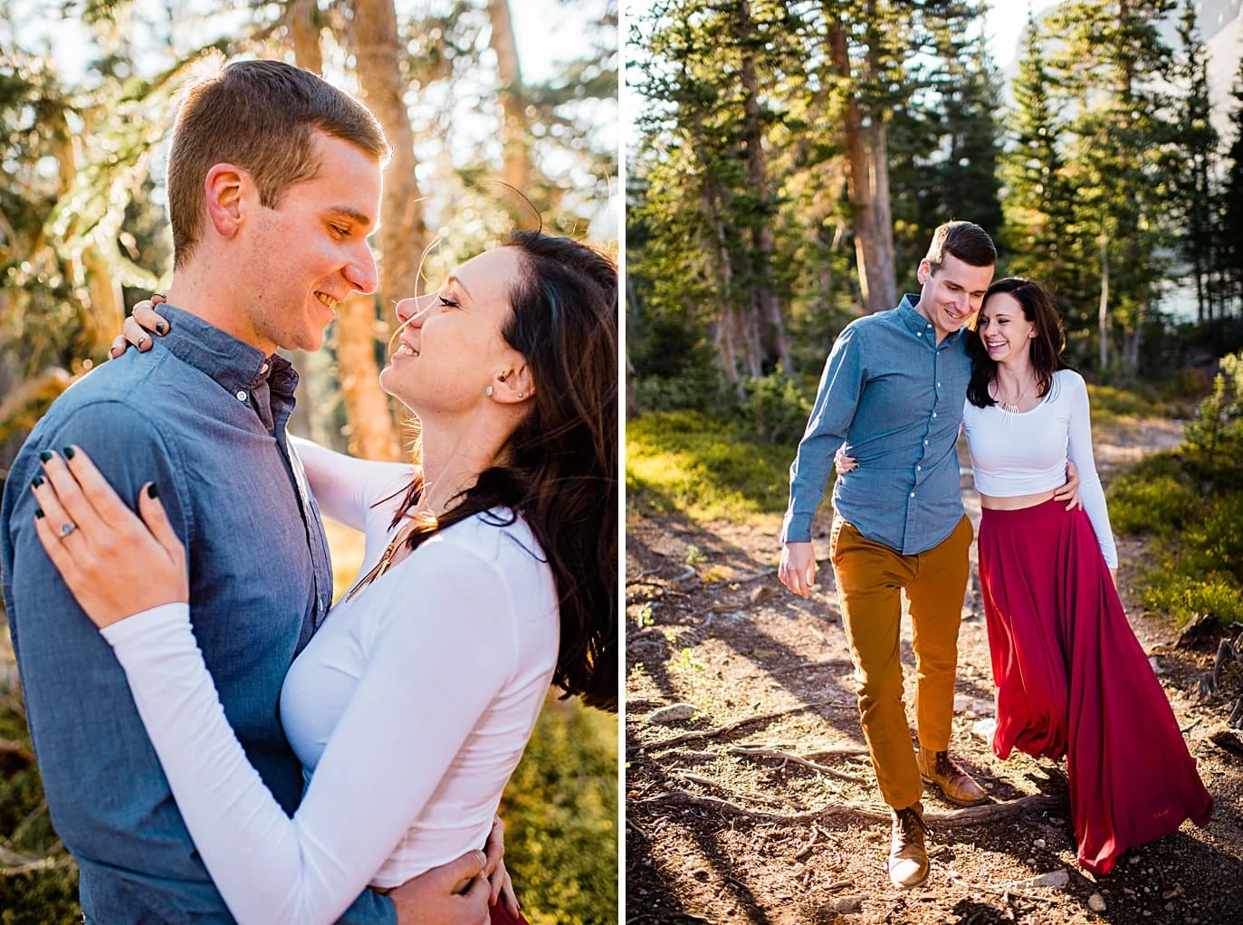 colorful engagement hike to Mitchell Lake by Denver engagement photographer Jennie Crate