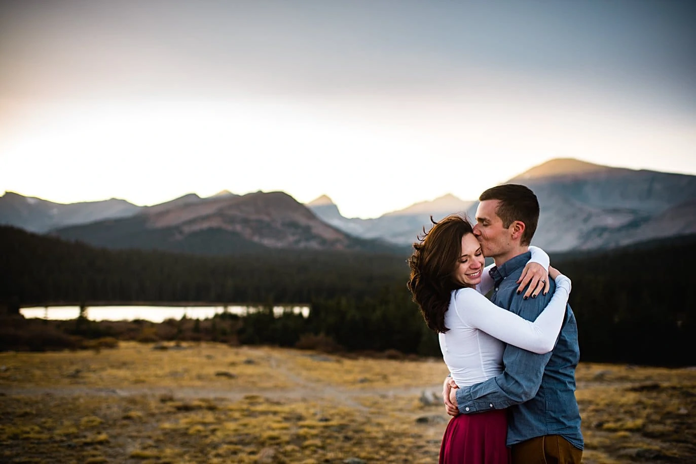 windy engagement session at brainard lake by Boulder wedding photographer Jennie Crate