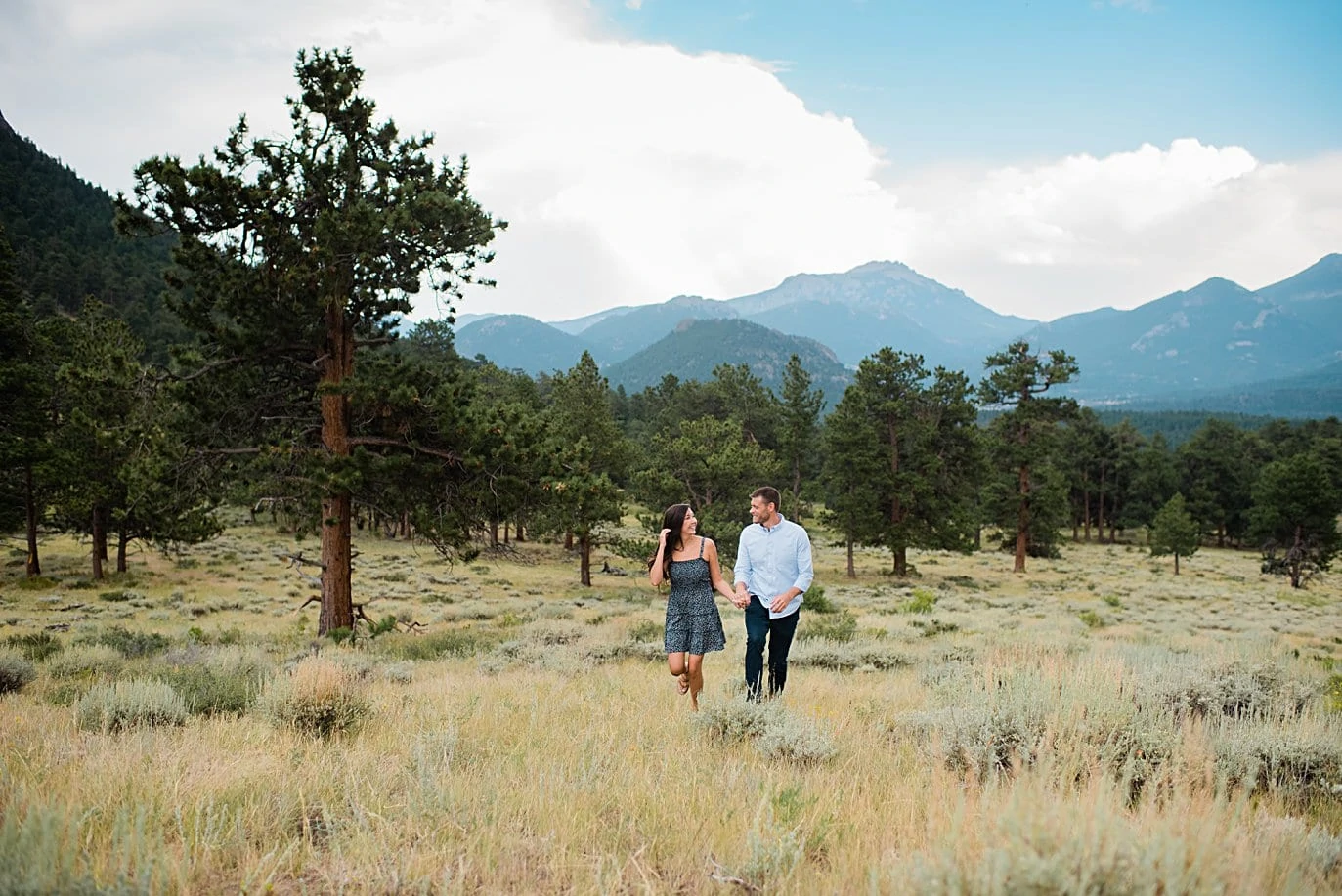 summer engagement session at 3M Curve in Rocky Mountain National Park by Estes Park engagement photographer Jennie Crate