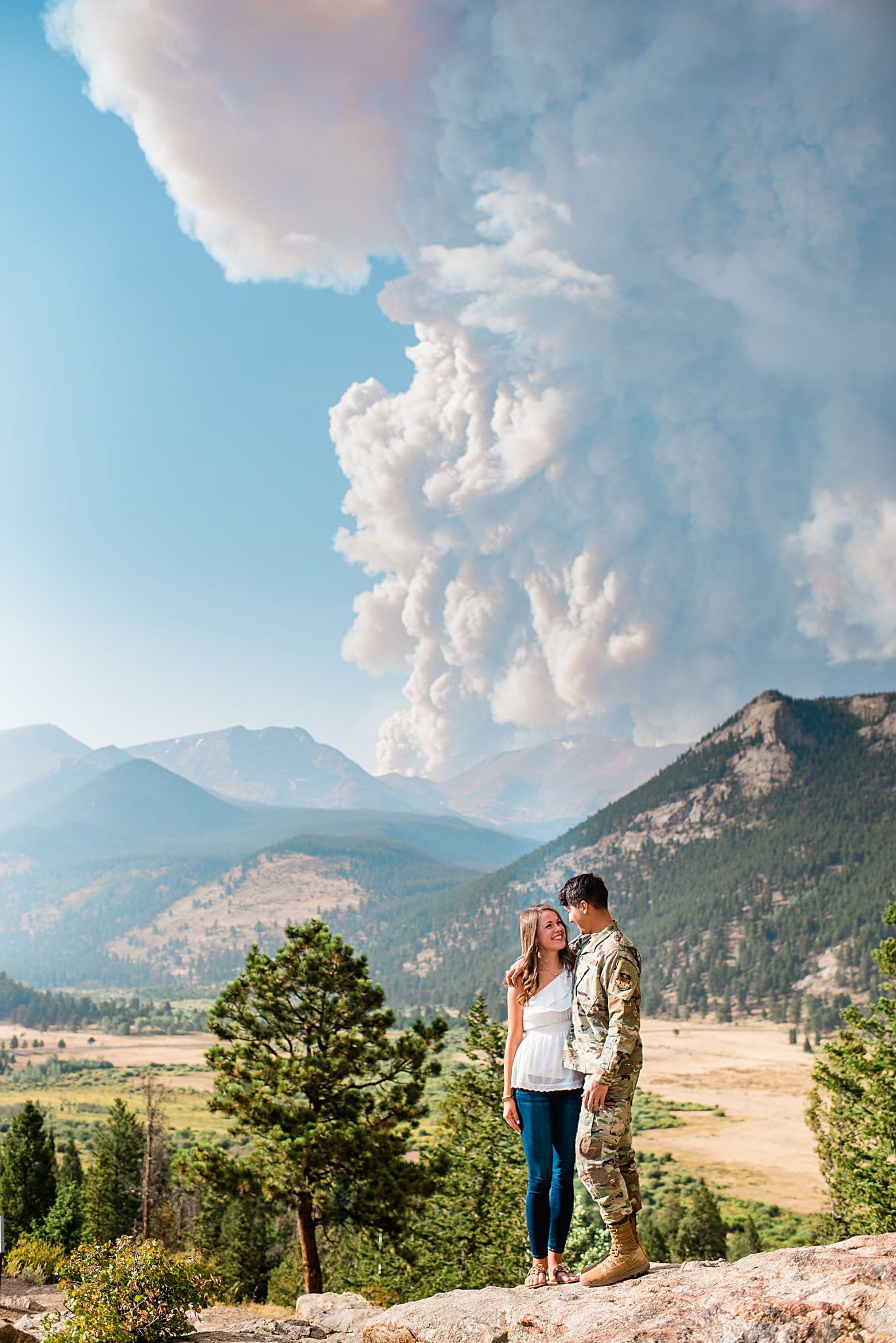Rocky Mountain National Park engagement with smoke plume from Cameron Peak fire 2020