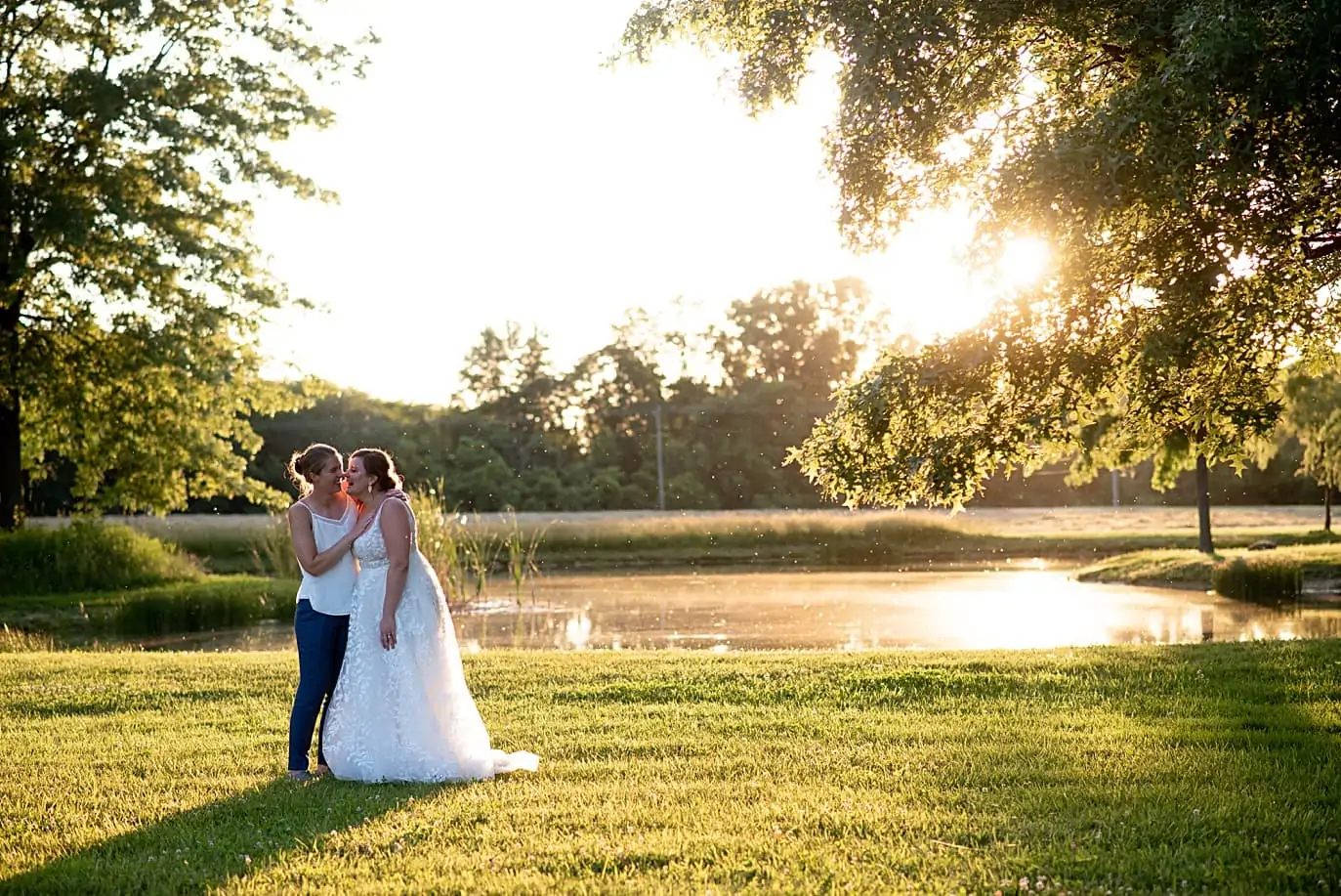 sunset photos at Jorgensen Farms Wedding with LGBTQ+ couple