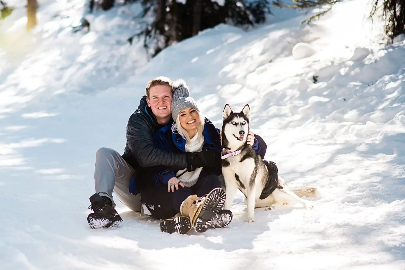 Winter Mayflower Gulch engagement with husky pup