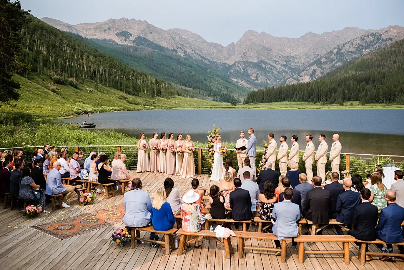 view of the gore range from the ceremony deck at Piney River Ranch