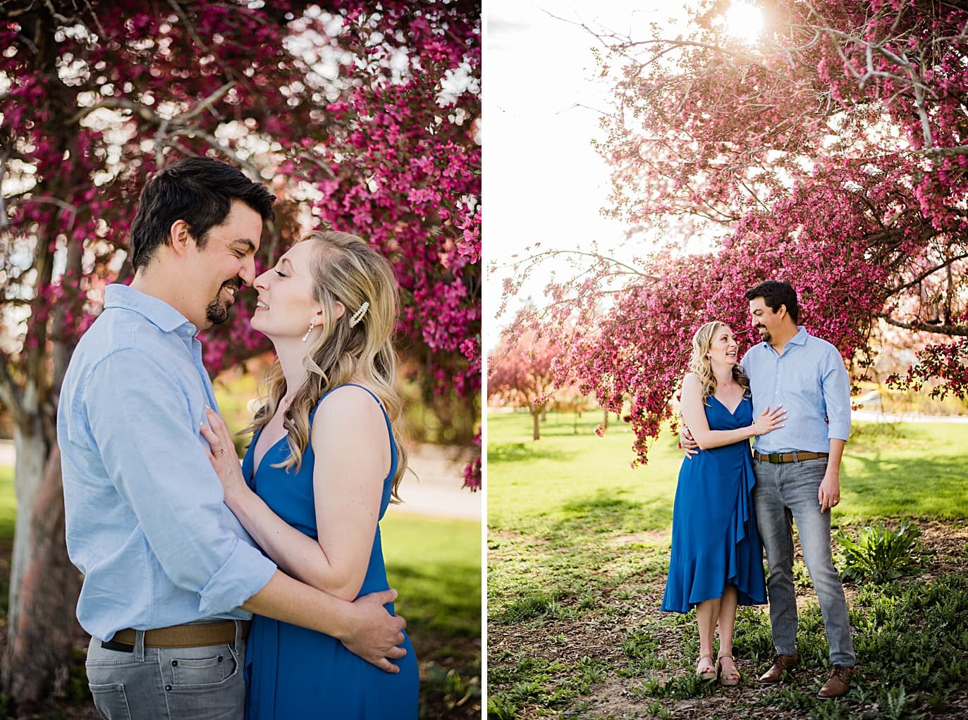 intimate cherry blossom engagement photos in denver's city park