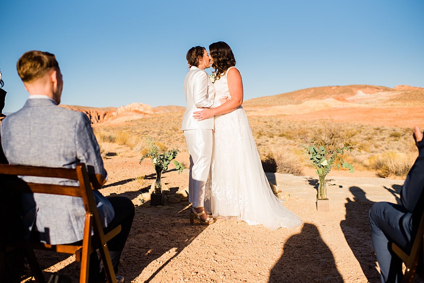 brides first kiss LGBTQ Wedding Valley of Fire State Park