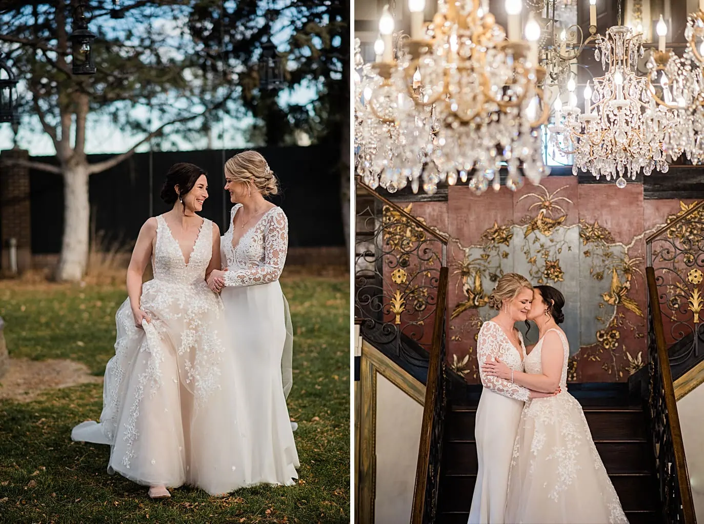 two brides in dresses after first look at their lionsgate event center wedding