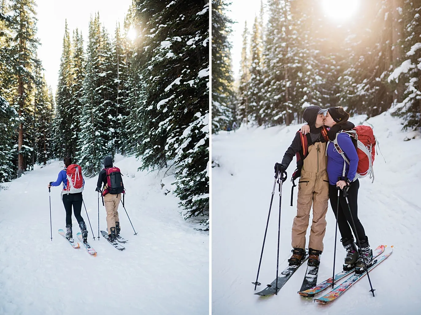 skiing engagement session at mayflower gulch