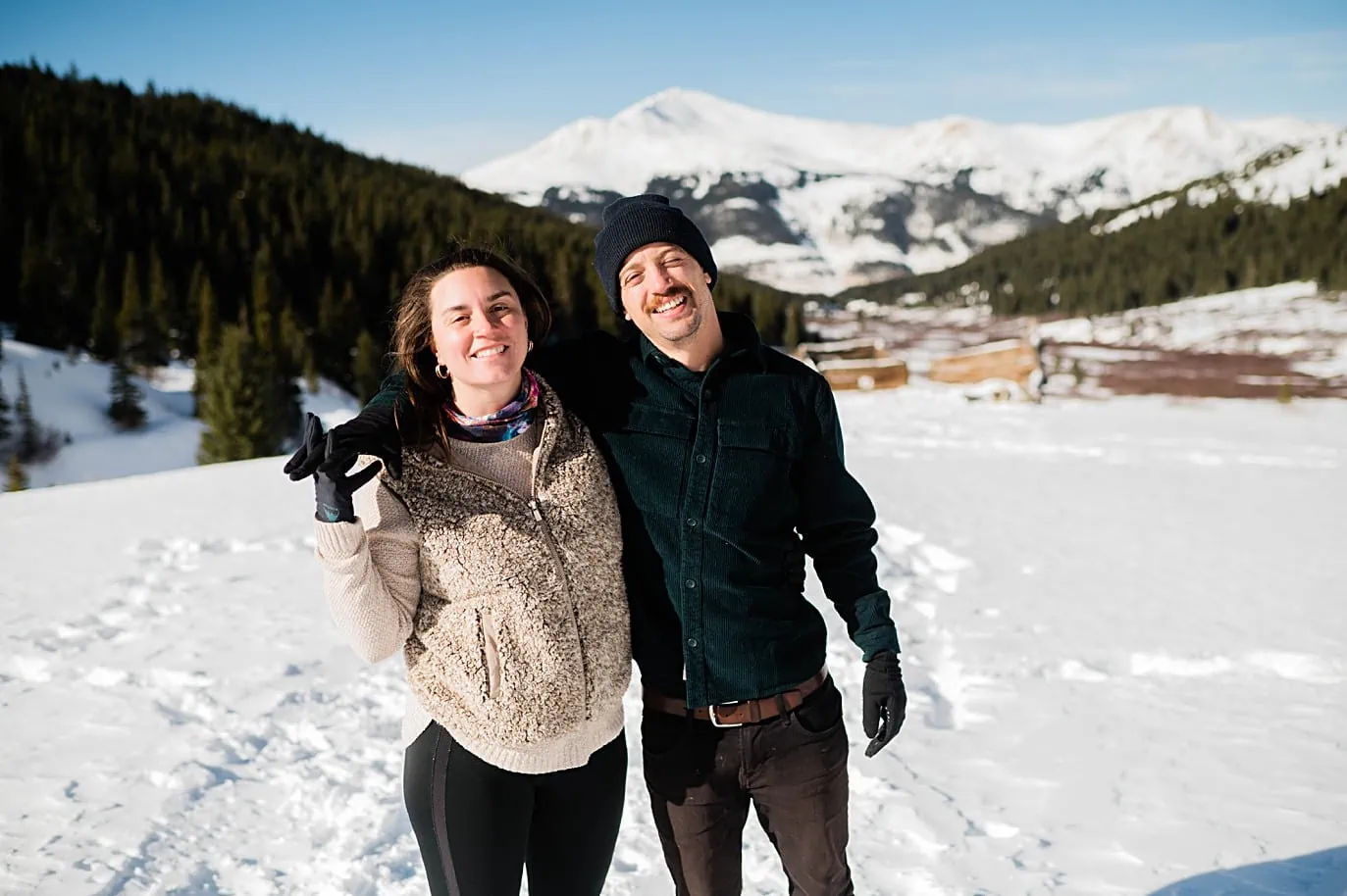 skiing engagement session at Mayflower Gulch